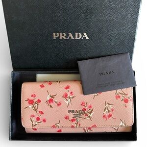 Prada Pink Floral Wallet / ID Chain / COA & Box
